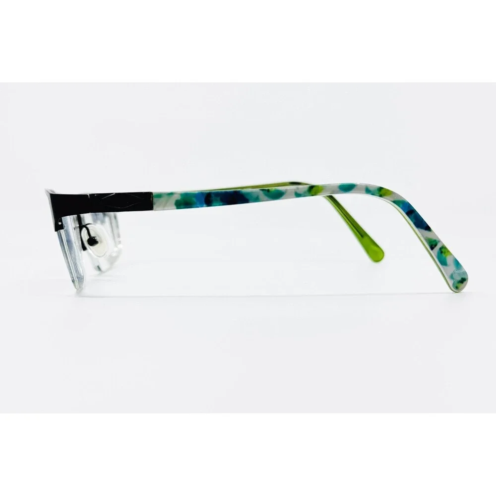 Phoebe Eyeglasses Frames Womens Black Green Floral Semi Rimless P272 53-16-135